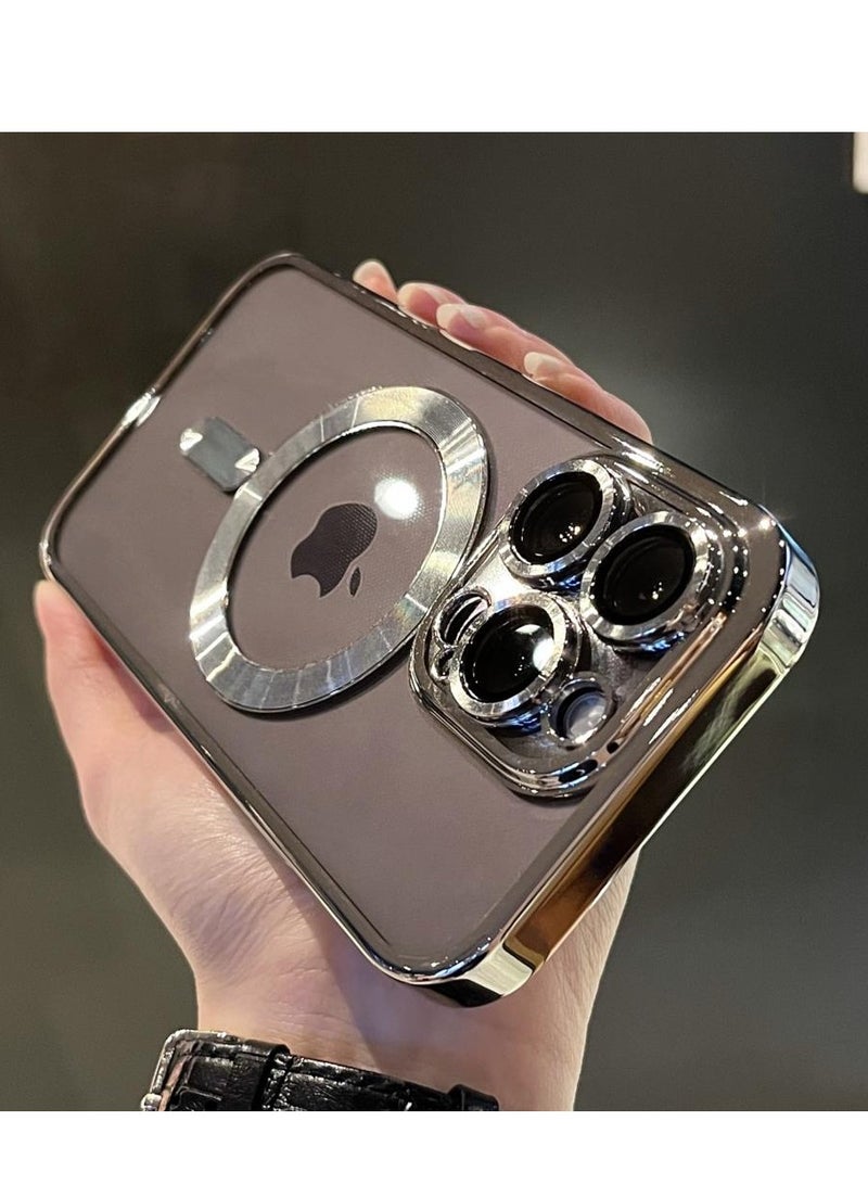 AROAQ Magnetic Case For iphone, Shockproof iPhone Bumper Cover, Plating For Magsafe Wireless Charge Case, Anti-scratch Mobile Protective Cover For iphone 15 Pro Max, 15 Plus, Pro, ( Silver ) - Image 1