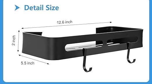Lamok Self-Adhesive Wall Mounted Bathroom Shelf with Hooks & Towel Holder - Multi Purpose Rack for Bathroom Accessories (Side Shelf, Pack of 1) - Image 2