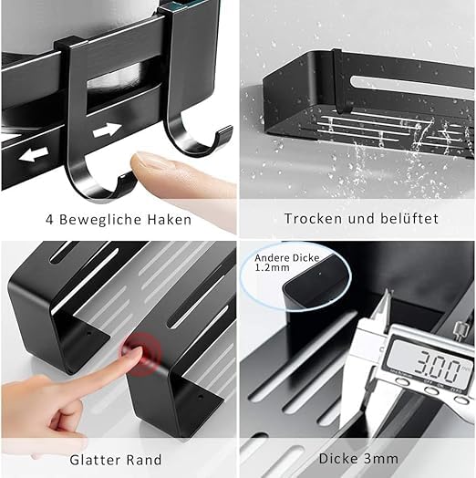 Lamok Self-Adhesive Wall Mounted Bathroom Shelf with Hooks & Towel Holder - Multi Purpose Rack for Bathroom Accessories (Side Shelf, Pack of 1) - Image 4