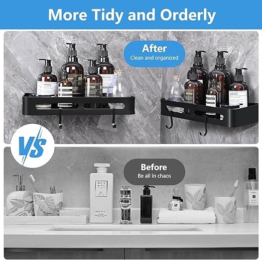 Lamok Self-Adhesive Wall Mounted Bathroom Shelf with Hooks & Towel Holder - Multi Purpose Rack for Bathroom Accessories (Side Shelf, Pack of 1) - Image 3