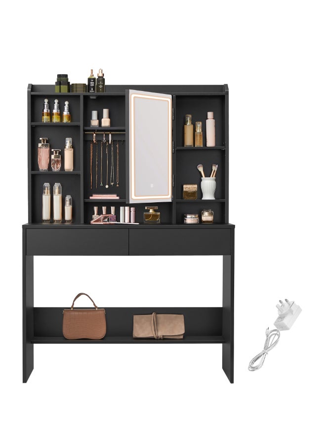 VASAGLE KAILYN Collection - Dressing Table with LED Lights, 3 Colours, Vanity Desk with Mirror, Vanity Table with 2 Drawers, Makeup Desk, Modern, Ink Black - Image 1