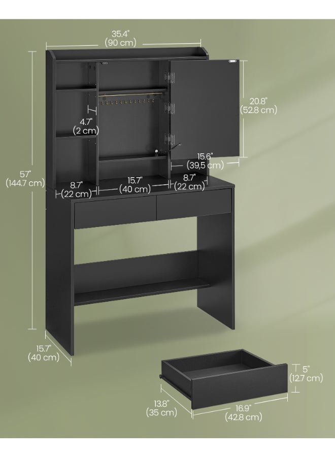 VASAGLE KAILYN Collection - Dressing Table with LED Lights, 3 Colours, Vanity Desk with Mirror, Vanity Table with 2 Drawers, Makeup Desk, Modern, Ink Black - Image 5