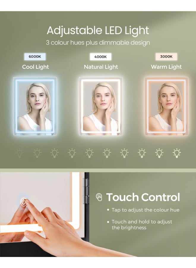 VASAGLE KAILYN Collection - Dressing Table with LED Lights, 3 Colours, Vanity Desk with Mirror, Vanity Table with 2 Drawers, Makeup Desk, Modern, Ink Black - Image 3