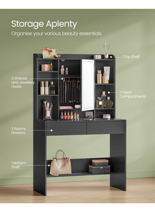 VASAGLE KAILYN Collection - Dressing Table with LED Lights, 3 Colours, Vanity Desk with Mirror, Vanity Table with 2 Drawers, Makeup Desk, Modern, Ink Black - Image 4