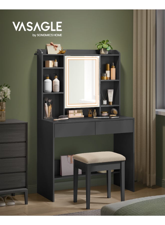 VASAGLE KAILYN Collection - Dressing Table with LED Lights, 3 Colours, Vanity Desk with Mirror, Vanity Table with 2 Drawers, Makeup Desk, Modern, Ink Black - Image 2
