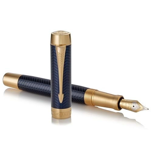Parker Duofold Centennial Fountain Pen Prestige Blue Chevron Medium Solid Gold Nib Black Ink and Convertor 1931370 - Image 3