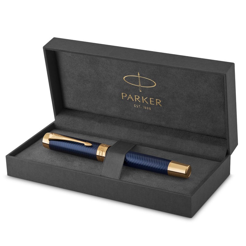 Parker Duofold Centennial Fountain Pen Prestige Blue Chevron Medium Solid Gold Nib Black Ink and Convertor 1931370 - Image 2