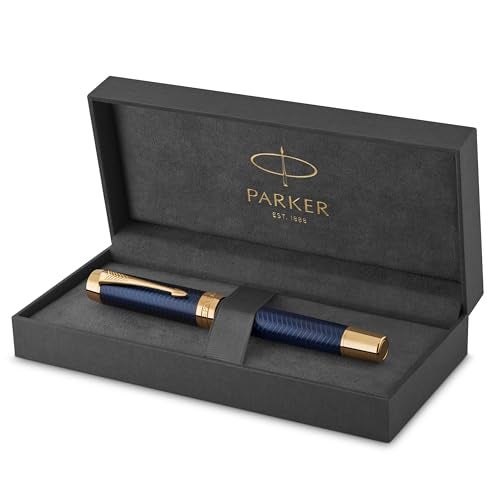 Parker Duofold Centennial Fountain Pen Prestige Blue Chevron Medium Solid Gold Nib Black Ink and Convertor 1931370 - Image 1
