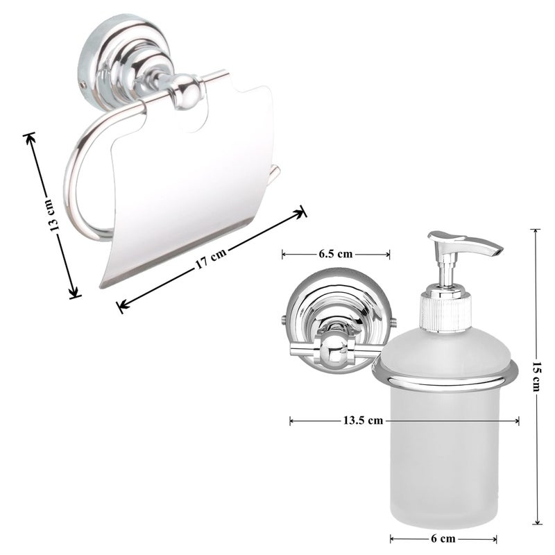 Plantex 304 Grade Stainless Steel Washroom Set of 2 - Toilet Paper Holder/Stand/Liquid Soap Dispenser - Skyllo (Chrome) - Image 2
