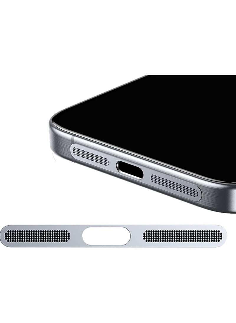 Generic Metal Dust Proof Mesh Sticker for iPhone 14 Built-in Protective Speaker and Charging Port Upgraded Adhesive Anti Dust Sticker for Iphone 14/14 Plus/14 Pro/14 Pro Max Silver  - Image 1