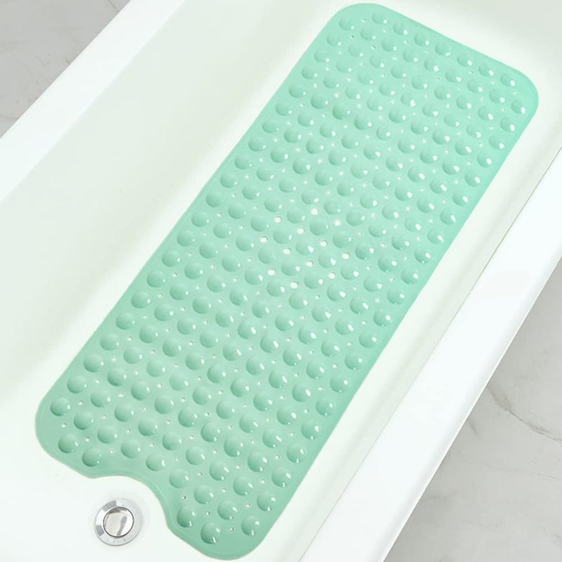 Linoows Bathtub and Shower Mats, Extra Long Non-Slip Bath Tub Mat 39 x 16 Inch, Machine Washable Bathmat with Suction Cups & Drain Holes for Bathroom Floor, Pale Green - Image 1