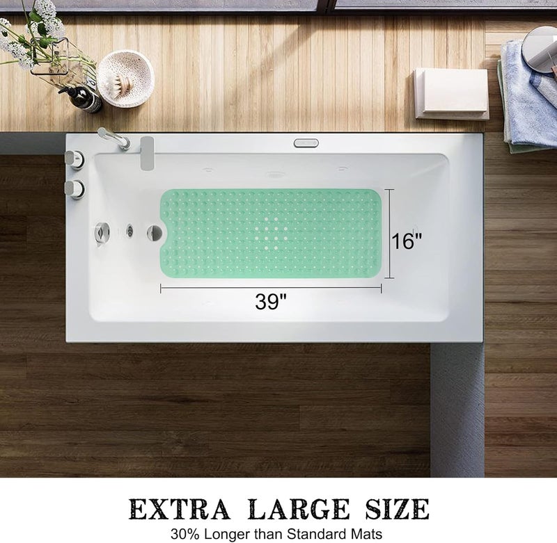Linoows Bathtub and Shower Mats, Extra Long Non-Slip Bath Tub Mat 39 x 16 Inch, Machine Washable Bathmat with Suction Cups & Drain Holes for Bathroom Floor, Pale Green - Image 4