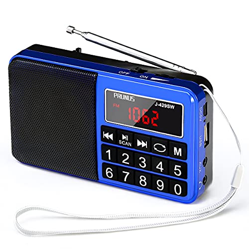 PRUNUS J-429 Small Radio, Pocket, AM FM SW USB Charging, Large Button, Neodymium Speaker, Auto Save, USB Flash Drive, SD Card AUX Input MP3, Shortwave for Elderly and Senior(Blue) - Image 1