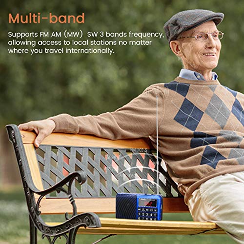 PRUNUS J-429 Small Radio, Pocket, AM FM SW USB Charging, Large Button, Neodymium Speaker, Auto Save, USB Flash Drive, SD Card AUX Input MP3, Shortwave for Elderly and Senior(Blue) - Image 5