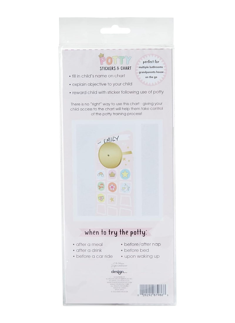 C.R. Gibson Btdk-24937 Super Princess Stickers And Hanging Door Knob Reward Chart Potty Training Tool For Girls, 3.5" W X 15.4" H, Multicolor, 36 Stickers  - Image 2