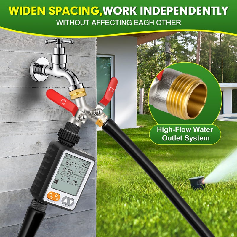 DINGBAI Hose Splitter 2 Way, High Flow Garden Hose Splitter, 3/4â€ Ght Inlet Brass Heavy Duty Hose Converter, Full Flow water 2 Way Faucet hose splitter, Long Handle Hose Valve Large Outlet. - Image 2