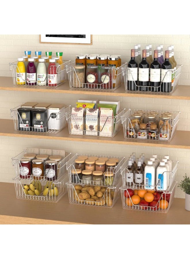 Slideep Large Stackable Storage Baskets Cabinet Organizer Sturdy Metal Wire Pantry Freezer Bin for Pantry Home Bathroom Kitchen Organization 3 Packs - Image 5