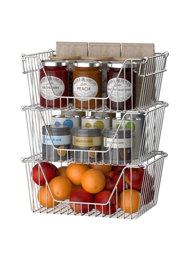 Slideep Large Stackable Storage Baskets Cabinet Organizer Sturdy Metal Wire Pantry Freezer Bin for Pantry Home Bathroom Kitchen Organization 3 Packs - Image 3