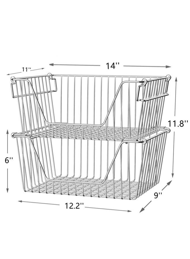 Slideep Large Stackable Storage Baskets Cabinet Organizer Sturdy Metal Wire Pantry Freezer Bin for Pantry Home Bathroom Kitchen Organization 3 Packs - Image 4