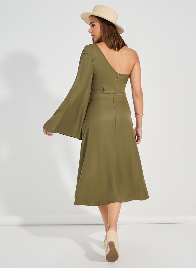 Take Two Asymmetric Olive Dress  - Image 4