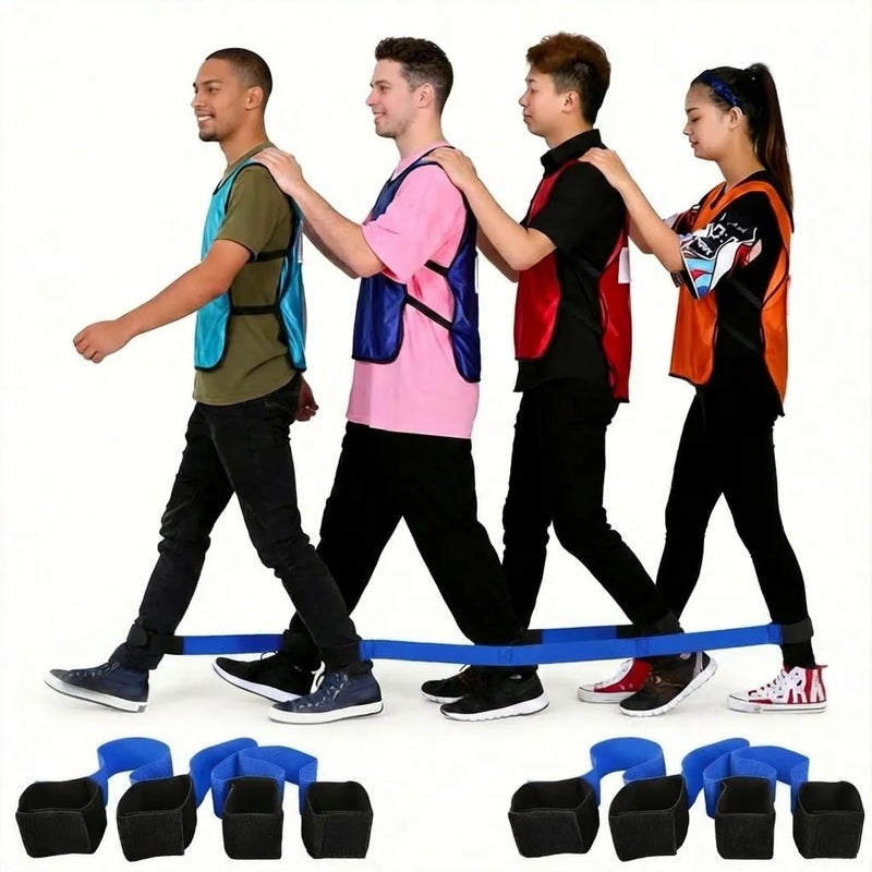 Hiverst 2 Packs 4Legged Race Bands for 4 People Elastic Tie Rope Relay Race Straps for Kids Adults Outdoor Team Building Games Carnival Field Day Activities Backyard Group Game with Carrying Bag - Image 2