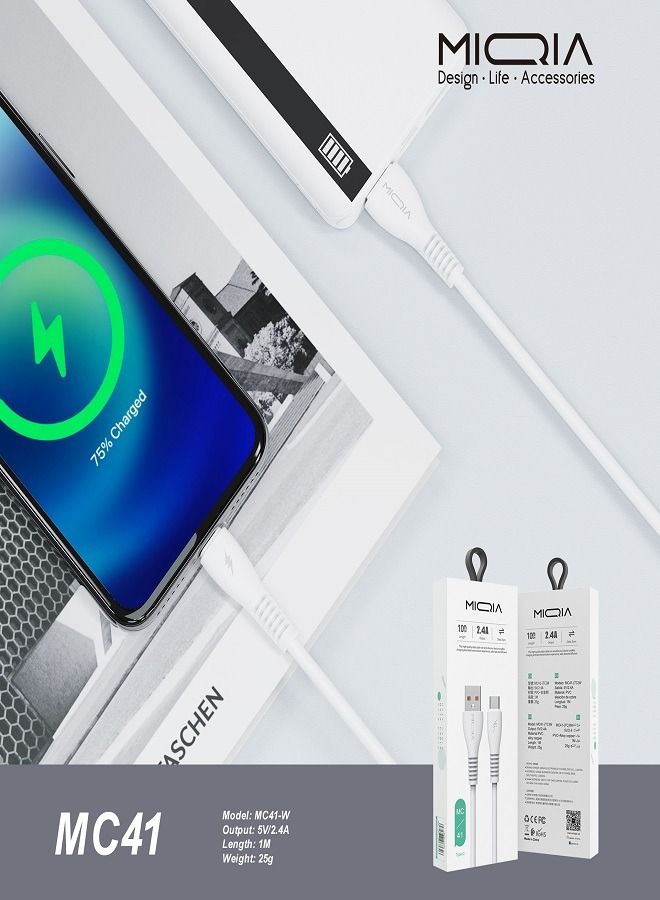 MIQIA 2.4A PVC Data Cable White 1m - Image 2