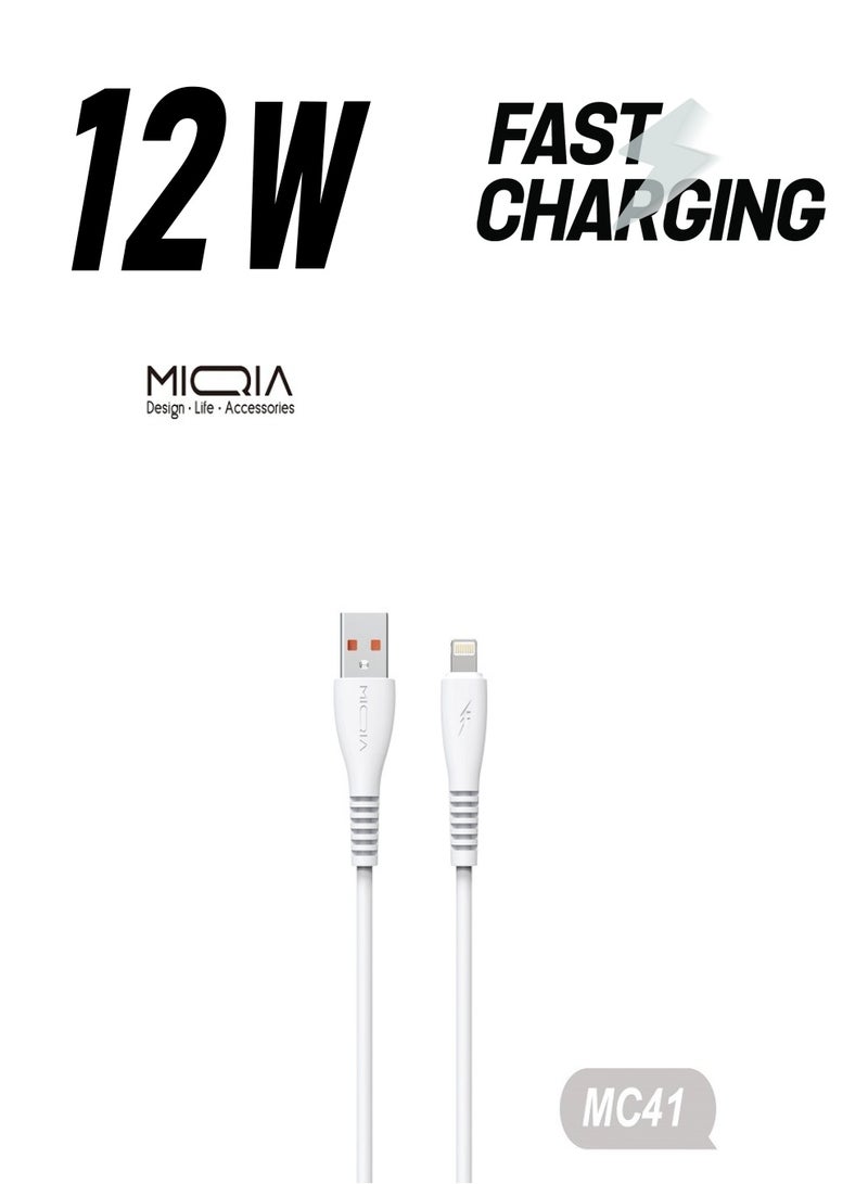 MIQIA 2.4A PVC Data Cable White 1m - Image 1