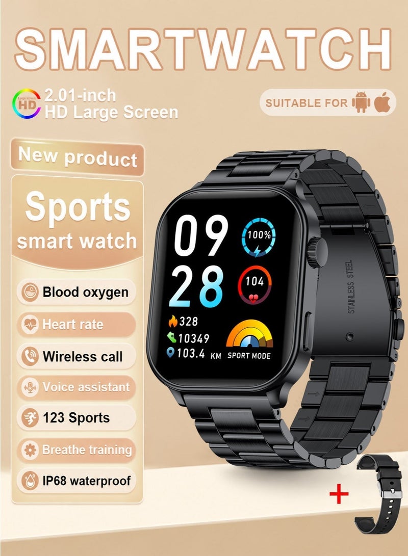 LIGE Top Brand Luxury Men's Smartwatches 2.01-Inch HD Large Screen, Zinc Alloy Case, 100+Sports Mode And Heart Rate Monitoring, 15 Days Long Standby Battery Life, IP68 Waterproof Smart Watches For Men Black - Image 1