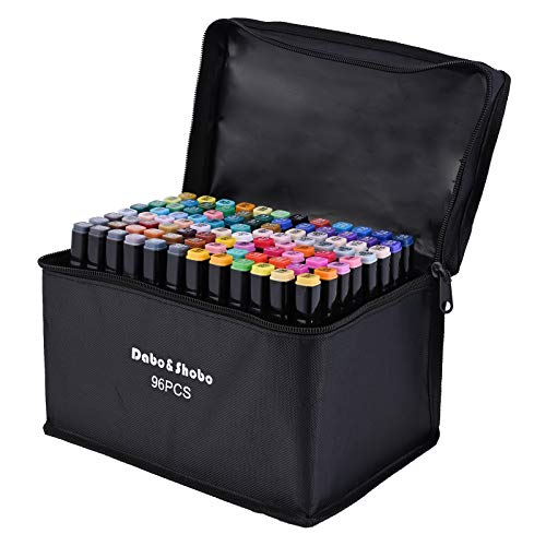 Dabo&Shobo 96 Color Alcohol Marker Pen, Bright Permanent Markers For Coloring, Markers For Adults Coloring Book, Wide Chisel And Fine Tip, Dual Tip Design Equipped with Black Suitcase - Image 1