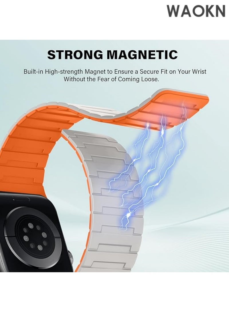 دبليو أيه أو كي أن سوار سيليكون مغناطيسي لساعة Apple Watch Ultra Ultra2/ 9 8 7 6 5 4 3 2 1 SE، سوار معصم ناعم من السيليكون المقاوم للماء متوافق مع iWatch Apple Watch Series Ultra 49 مم 45 مم 44 مم 42 مم، حزام مغناطيسي مزدوج الوجهين قابل للعكس للنساء والرجال مع حلقة من السيليكون مع إغلاق مغناطيسي للرجال والنساء - Image 4