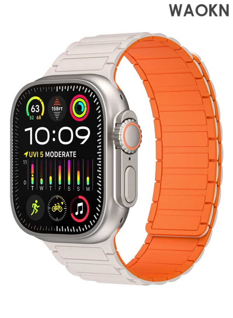 دبليو أيه أو كي أن سوار سيليكون مغناطيسي لساعة Apple Watch Ultra Ultra2/ 9 8 7 6 5 4 3 2 1 SE، سوار معصم ناعم من السيليكون المقاوم للماء متوافق مع iWatch Apple Watch Series Ultra 49 مم 45 مم 44 مم 42 مم، حزام مغناطيسي مزدوج الوجهين قابل للعكس للنساء والرجال مع حلقة من السيليكون مع إغلاق مغناطيسي للرجال والنساء - Image 1