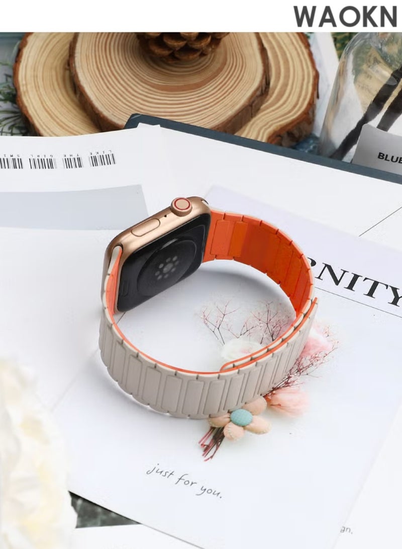 دبليو أيه أو كي أن سوار سيليكون مغناطيسي لساعة Apple Watch Ultra Ultra2/ 9 8 7 6 5 4 3 2 1 SE، سوار معصم ناعم من السيليكون المقاوم للماء متوافق مع iWatch Apple Watch Series Ultra 49 مم 45 مم 44 مم 42 مم، حزام مغناطيسي مزدوج الوجهين قابل للعكس للنساء والرجال مع حلقة من السيليكون مع إغلاق مغناطيسي للرجال والنساء - Image 2