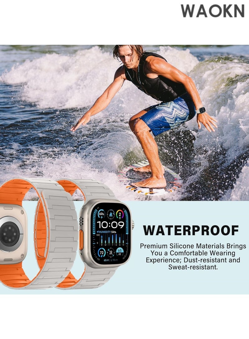 دبليو أيه أو كي أن سوار سيليكون مغناطيسي لساعة Apple Watch Ultra Ultra2/ 9 8 7 6 5 4 3 2 1 SE، سوار معصم ناعم من السيليكون المقاوم للماء متوافق مع iWatch Apple Watch Series Ultra 49 مم 45 مم 44 مم 42 مم، حزام مغناطيسي مزدوج الوجهين قابل للعكس للنساء والرجال مع حلقة من السيليكون مع إغلاق مغناطيسي للرجال والنساء - Image 5