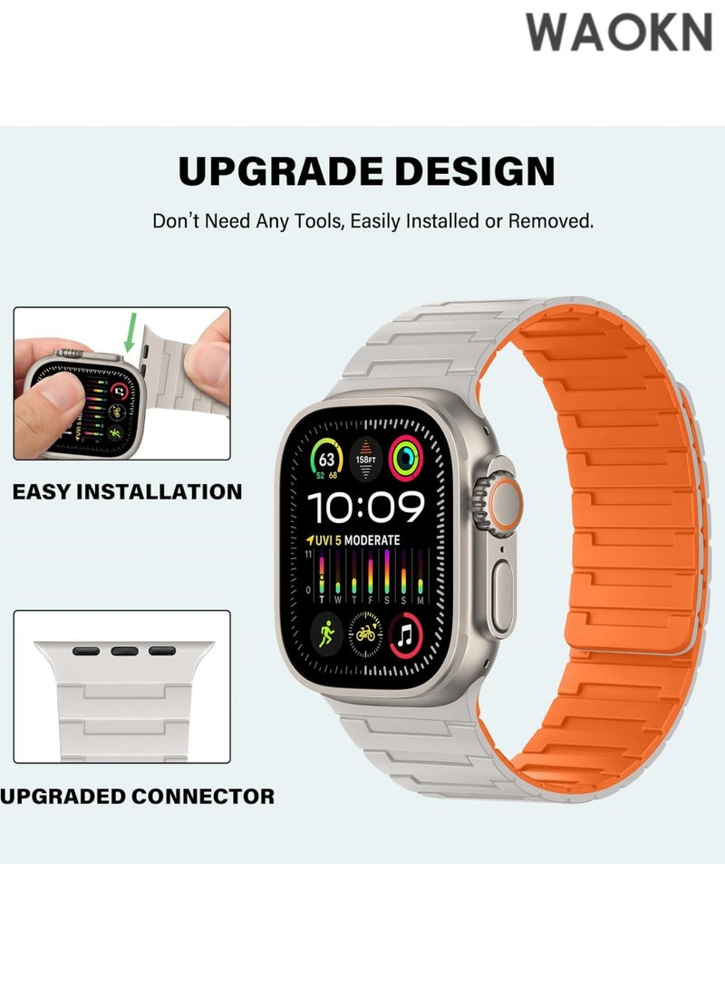 دبليو أيه أو كي أن سوار سيليكون مغناطيسي لساعة Apple Watch Ultra Ultra2/ 9 8 7 6 5 4 3 2 1 SE، سوار معصم ناعم من السيليكون المقاوم للماء متوافق مع iWatch Apple Watch Series Ultra 49 مم 45 مم 44 مم 42 مم، حزام مغناطيسي مزدوج الوجهين قابل للعكس للنساء والرجال مع حلقة من السيليكون مع إغلاق مغناطيسي للرجال والنساء - Image 3