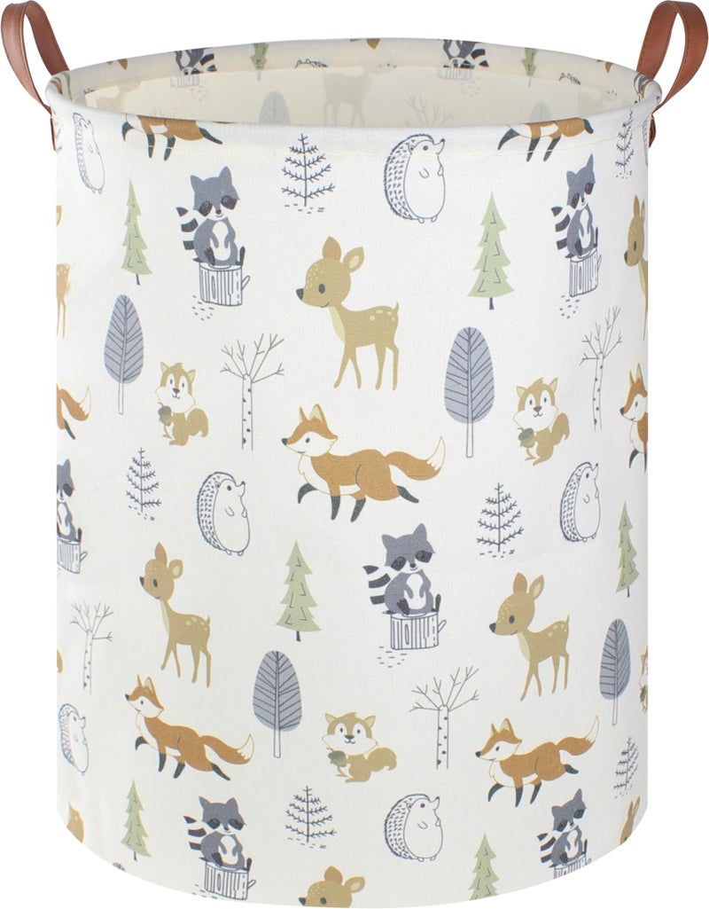 NTAOHAMPER Large Round Canvas Linen Laundry Hamper,Waterproof Storage Bin for Books/Clothes, Laundry Basket, Gift Basket(Eucalyptus leaves) - Image 1