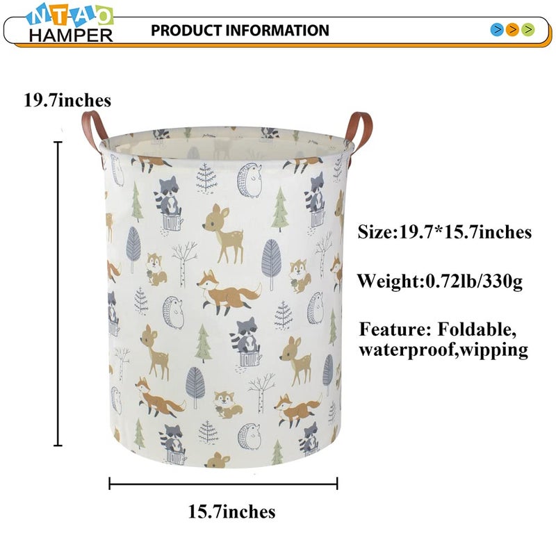 NTAOHAMPER Large Round Canvas Linen Laundry Hamper,Waterproof Storage Bin for Books/Clothes, Laundry Basket, Gift Basket(Eucalyptus leaves) - Image 5