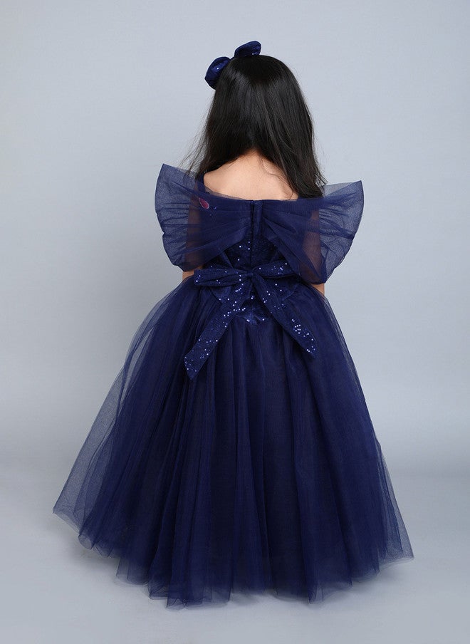 PinkChick Navy Blue Off-Shoulder Gown Dress for Girls - Image 5