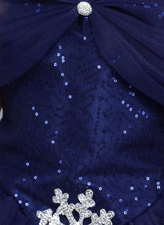 PinkChick Navy Blue Off-Shoulder Gown Dress for Girls - Image 2