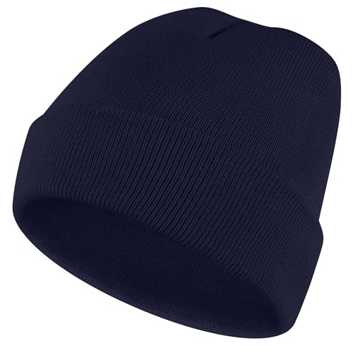 Meliya Unisex Beanie for Men Women Cuffed Plain Skull Hat Winter Knit Cap Toque Winter Hat(Navy Blue) - Image 1