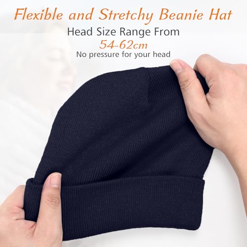 Meliya Unisex Beanie for Men Women Cuffed Plain Skull Hat Winter Knit Cap Toque Winter Hat(Navy Blue) - Image 3