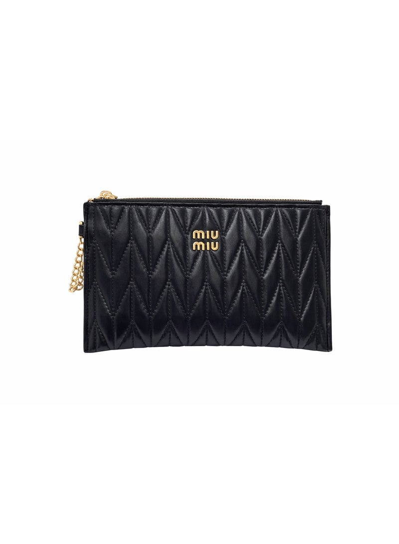 Miu Miu Black Quilted Leather Zip Pouch with Gold Logo
