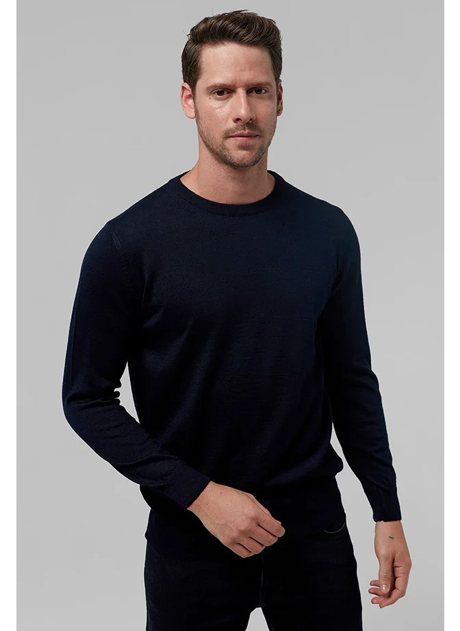 دي أس دامات Regular Fit Navy Blue Plain Knitted Sweater 9HF060632004D