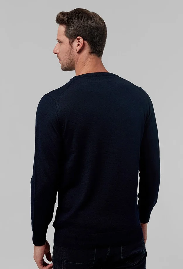 D'S DAMAT Regular Fit Navy Blue Plain Knitted Sweater 9HF060632004D