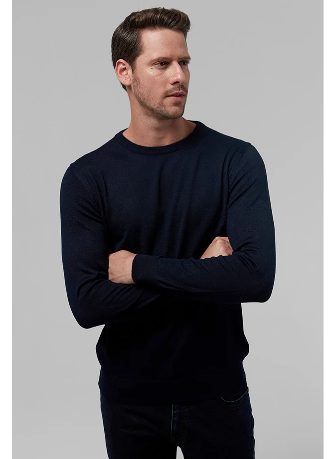 دي أس دامات Regular Fit Navy Blue Plain Knitted Sweater 9HF060632004D