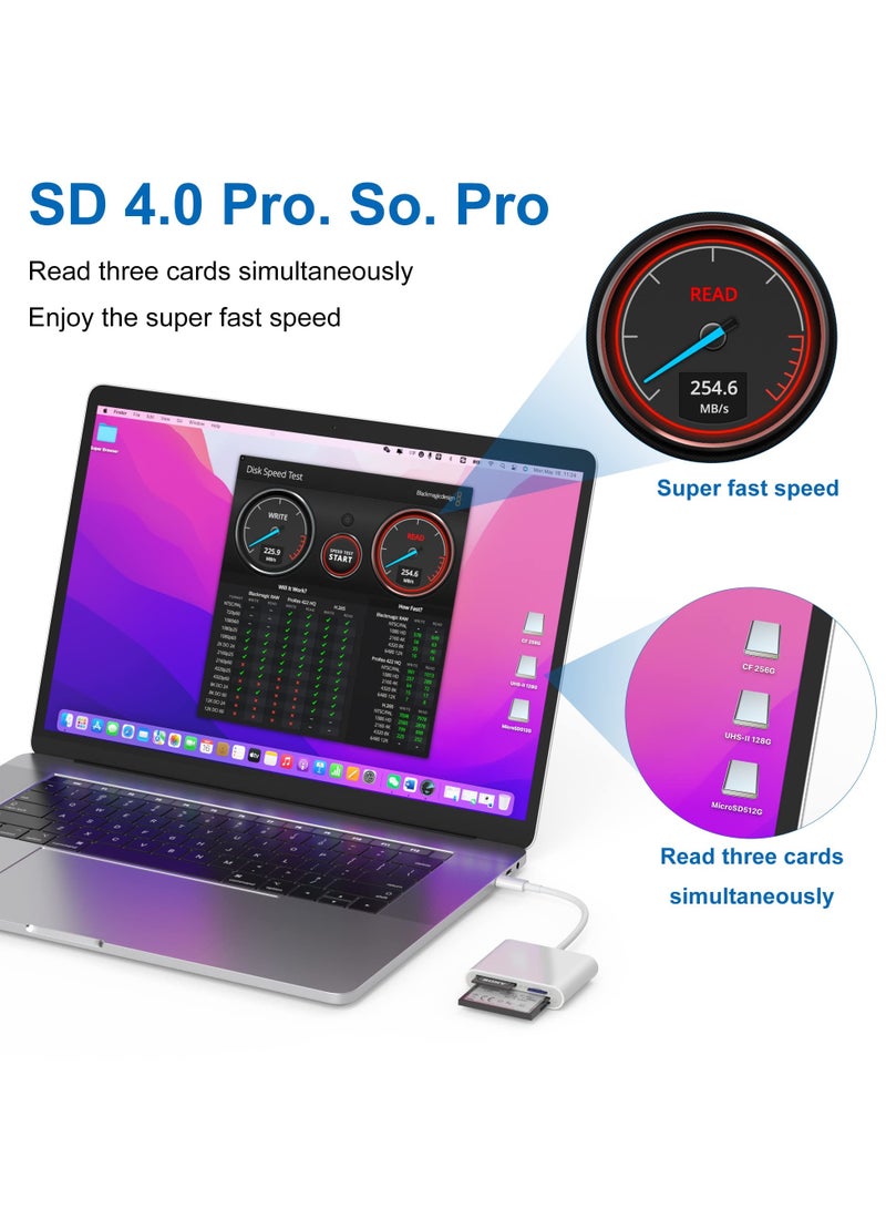 Excefore 3 In 1 USB-C SD/TF/CF Card Reader, Multifunction Card Adapter - Image 3