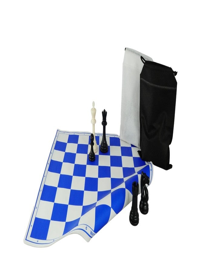 Playminds 18'' X 18'' Professional Tournament Chess Set with Blue Vinyl Foldable Chess Board Game with Solid Plastic Pieces with Extra Queens and Black Bag - Image 4