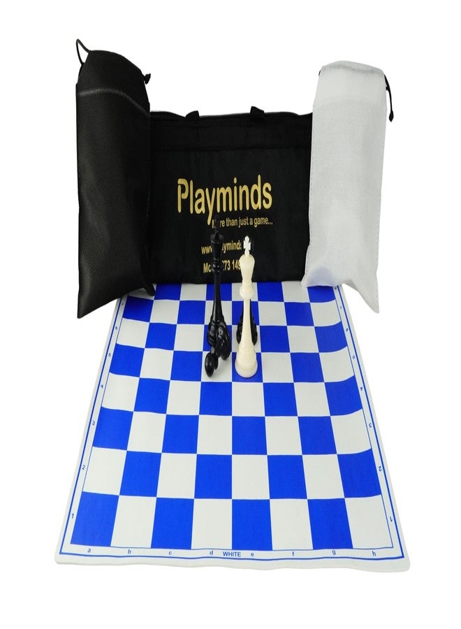 Playminds 18'' X 18'' Professional Tournament Chess Set with Blue Vinyl Foldable Chess Board Game with Solid Plastic Pieces with Extra Queens and Black Bag - Image 5