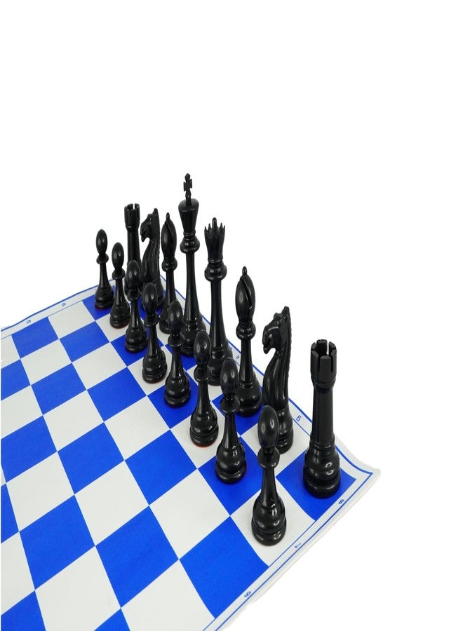 Playminds 18'' X 18'' Professional Tournament Chess Set with Blue Vinyl Foldable Chess Board Game with Solid Plastic Pieces with Extra Queens and Black Bag - Image 2