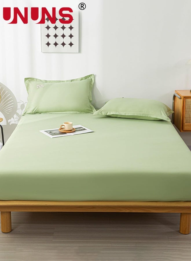 UNUNS Bedding Fitted Sheet,Fits 200x220 CM For King Bed,3 Pcs (1 Fitted Sheet and 2 Pillowcases),200 TC Breathable Hotel Luxury Bed Sheets,25 Cm Deep Pocket,Solid Bed Sheet,Light Green - Image 1