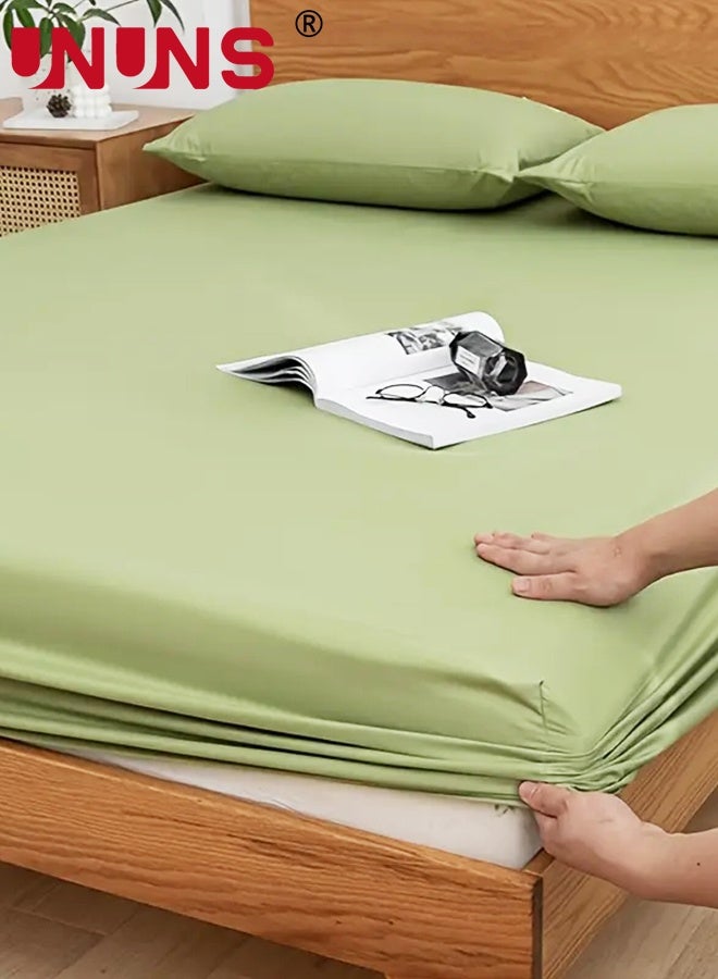 UNUNS Bedding Fitted Sheet,Fits 200x220 CM For King Bed,3 Pcs (1 Fitted Sheet and 2 Pillowcases),200 TC Breathable Hotel Luxury Bed Sheets,25 Cm Deep Pocket,Solid Bed Sheet,Light Green - Image 2